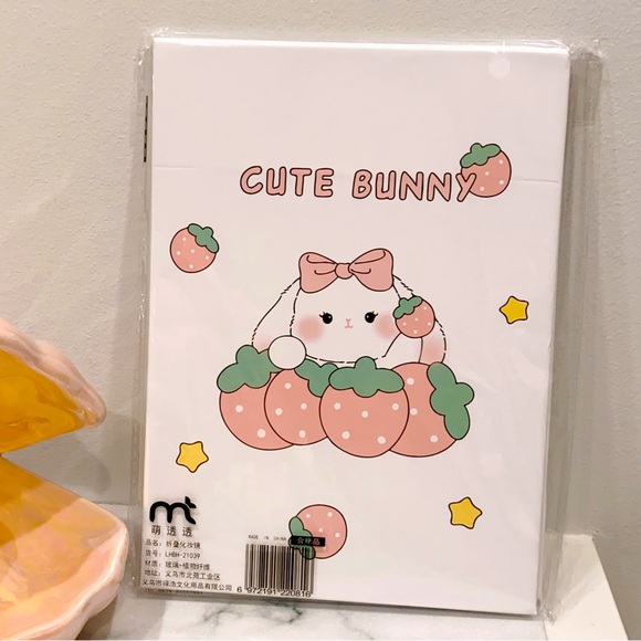 Cute Strawberry Bunny Compact Folding Makeup Mirror - Picture 1 of 6